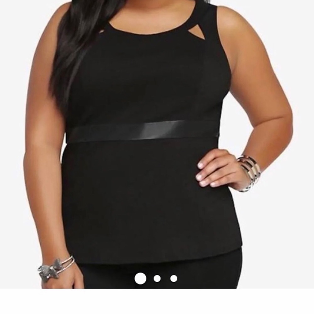 Torrid Peplum Top with Cutouts & Leather Trim